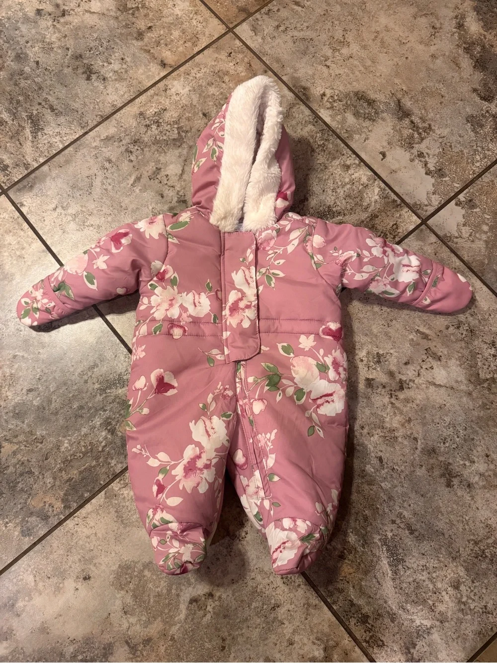 The Children's Place Baby Girls Floral Snowsuit Size 0-3 Months Full Zip
